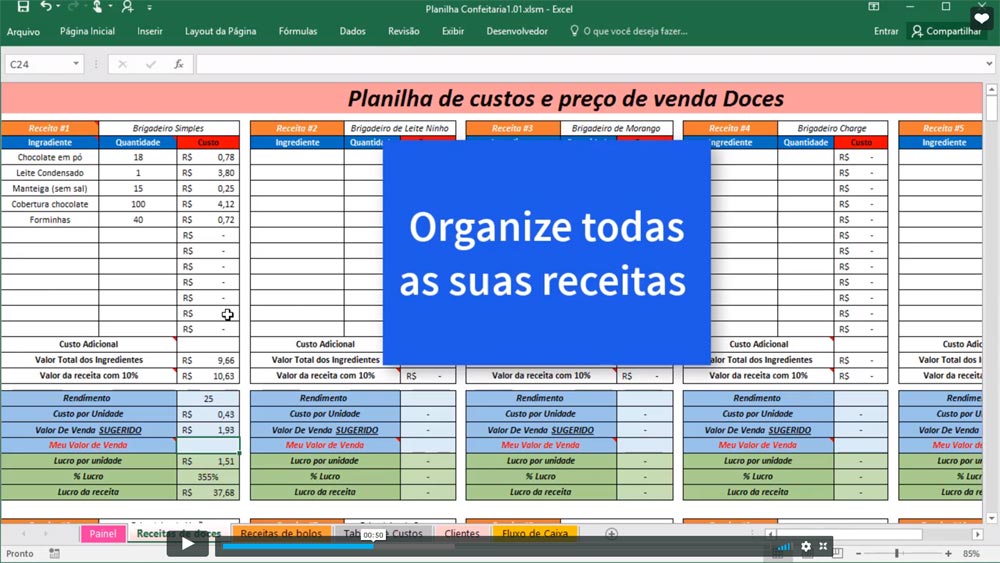 planilha de fluxo de caixa confeitaria